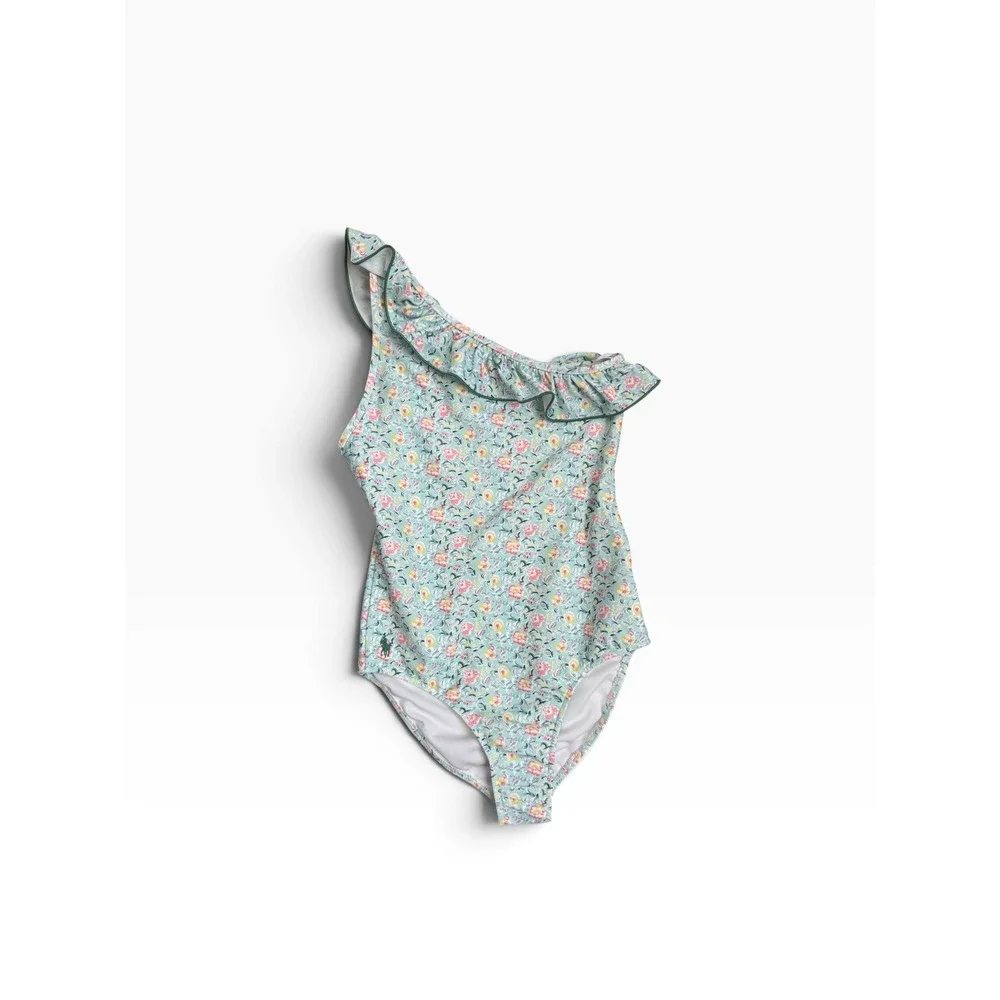 Polo Ralph Lauren Girls Floral One Shoulder Ruffle One Piece Swimsuit 10 NEW*